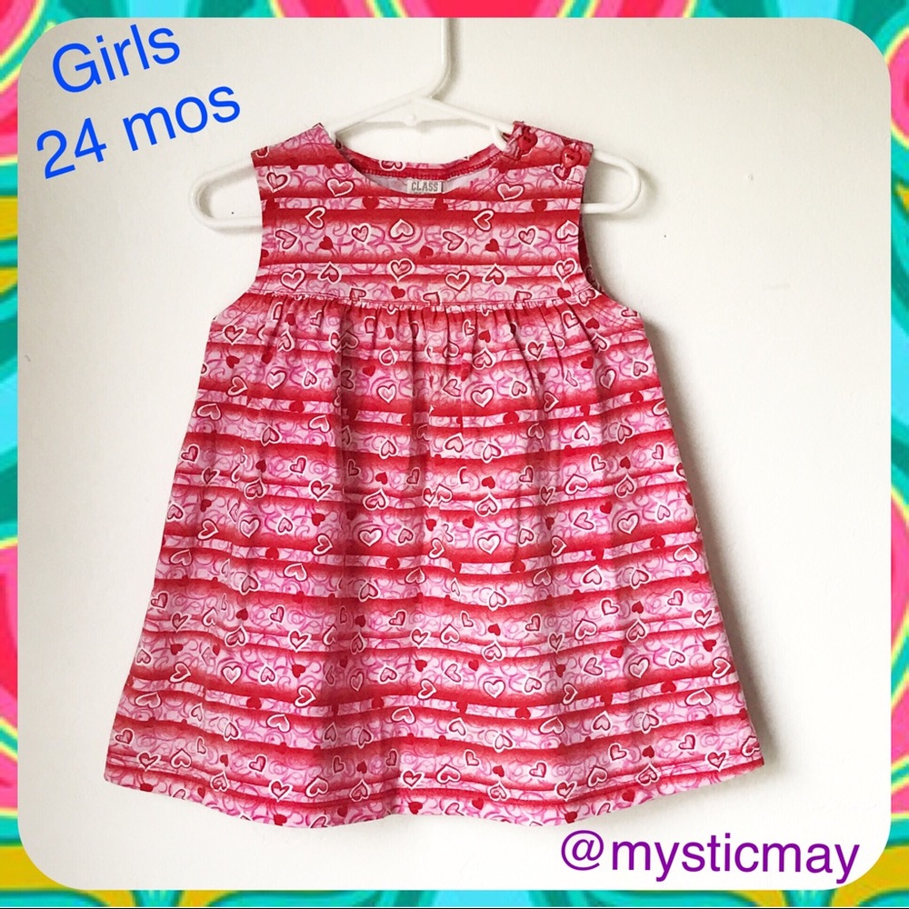 Girls Red Heart Print Cotton Sleeveless Play Dress Baby Size 24 Months